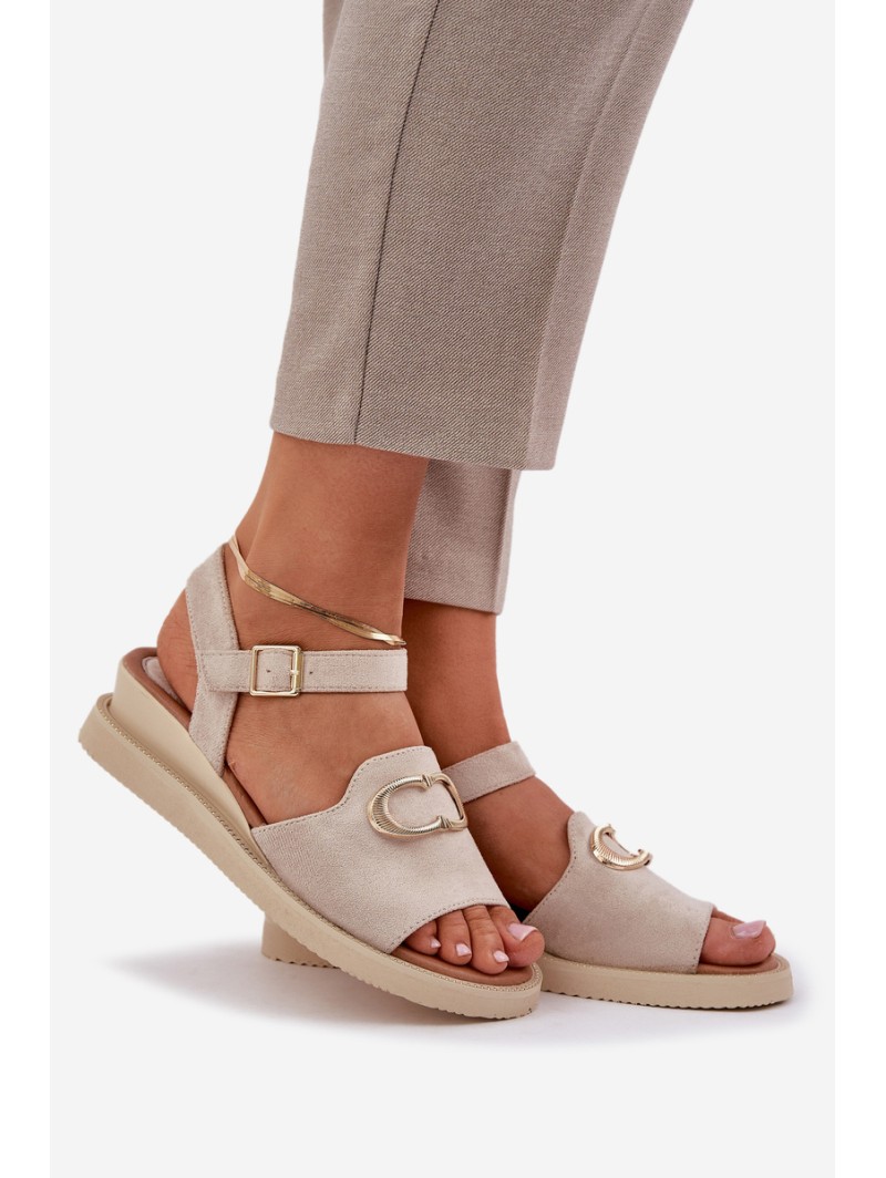 Women's Wedge Sandals With Decoration Beige Salianes