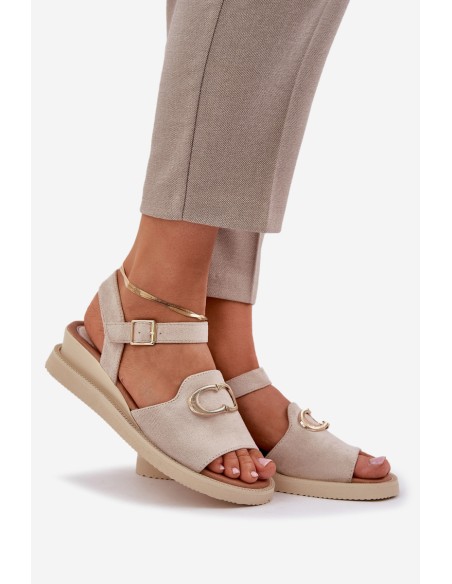 Women's Wedge Sandals With Decoration Beige Salianes