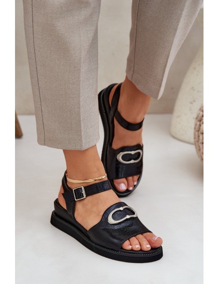 Lacquered Women's Wedge Sandals With Decoration Black Salianes