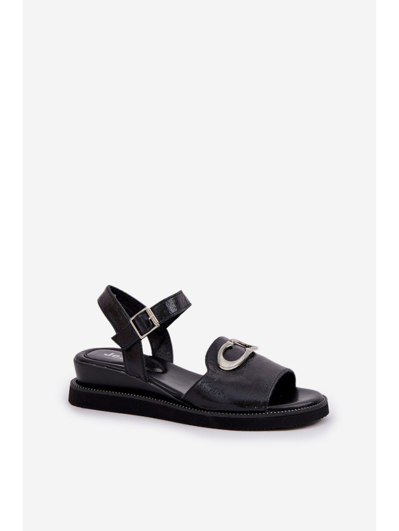 Lacquered Women's Wedge Sandals With Decoration Black Salianes