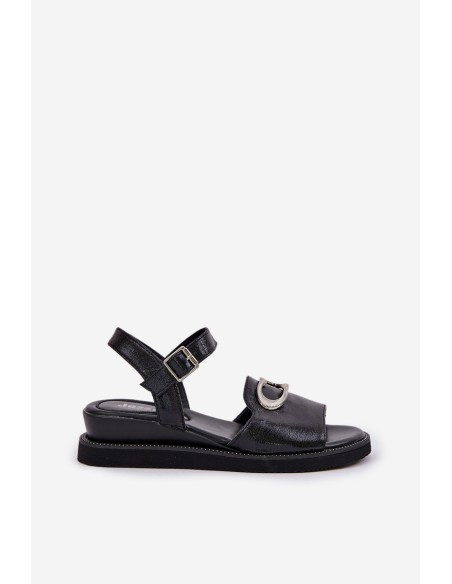 Lacquered Women's Wedge Sandals With Decoration Black Salianes