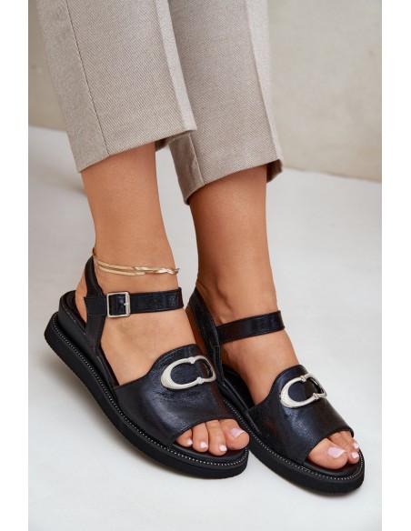 Lacquered Women's Wedge Sandals With Decoration Black Salianes