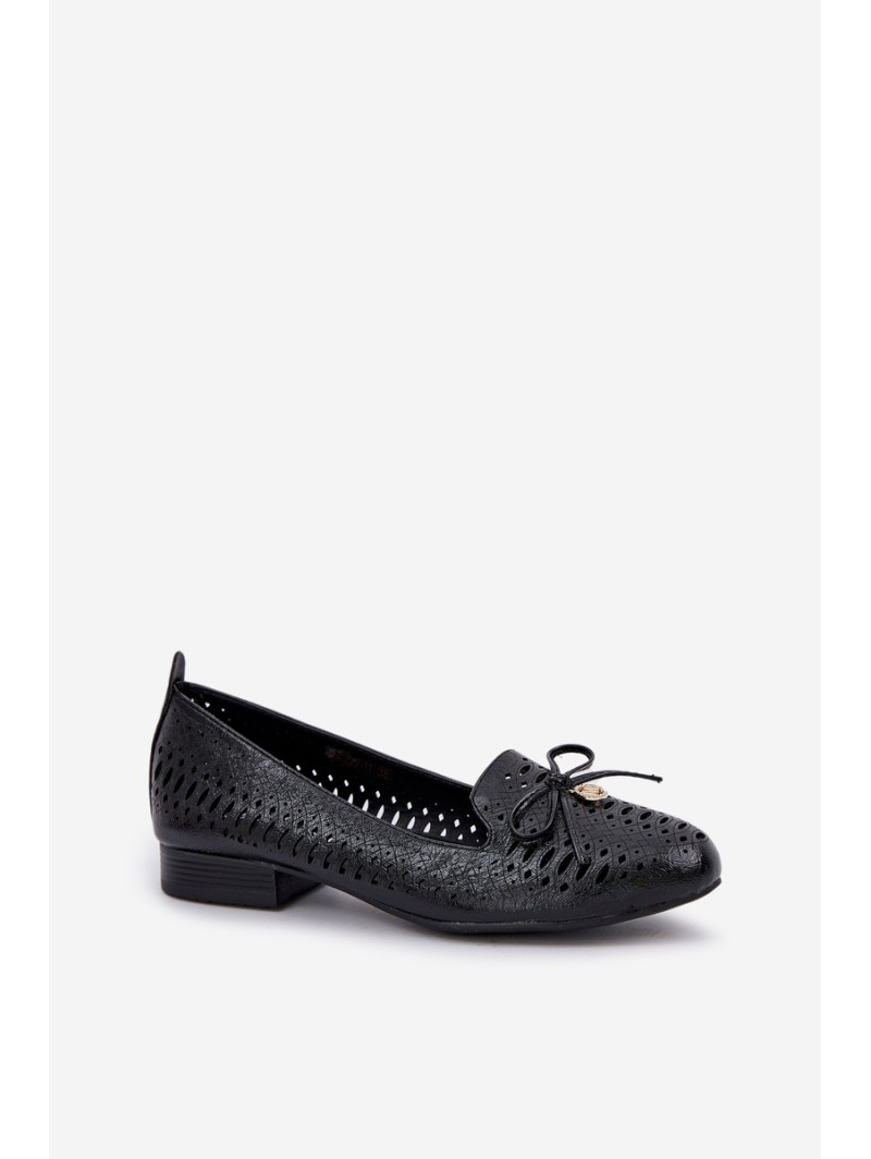 Lacquered Perforated Ballet Flats With Bow Eco Leather Black Amepitrea