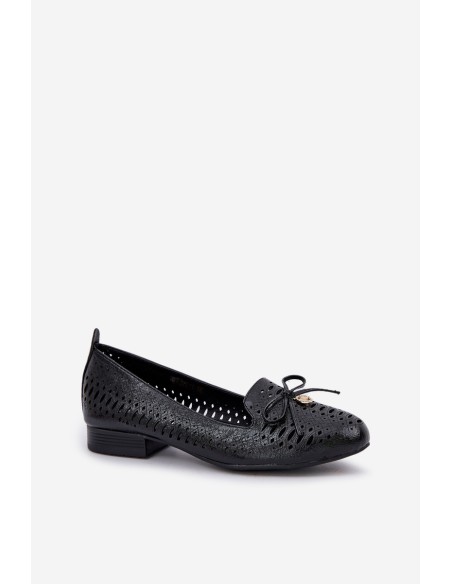 Lacquered Perforated Ballet Flats With Bow Eco Leather Black Amepitrea