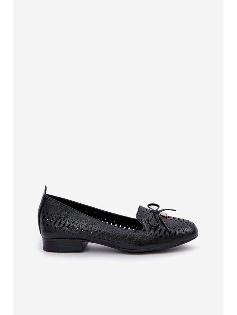 Lacquered Perforated Ballet Flats With Bow Eco Leather Black Amepitrea