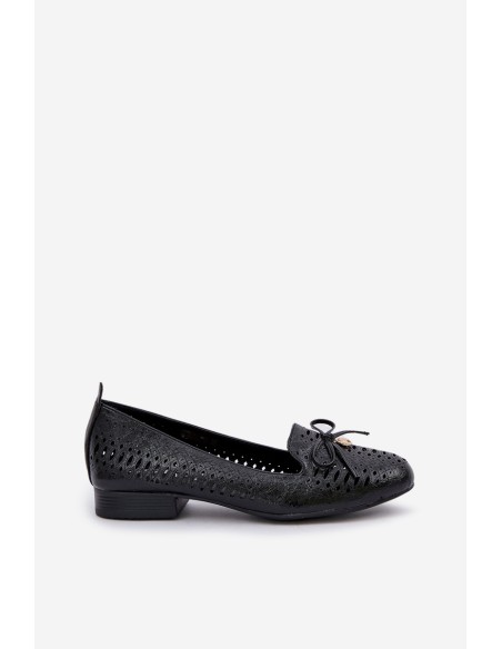 Lacquered Perforated Ballet Flats With Bow Eco Leather Black Amepitrea