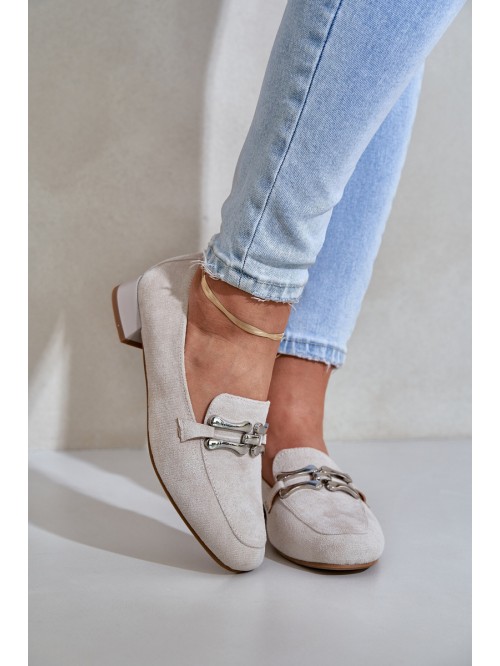 Moccasins With Decoration On Delicate Heel Eco Suede Light Beige Pillitha