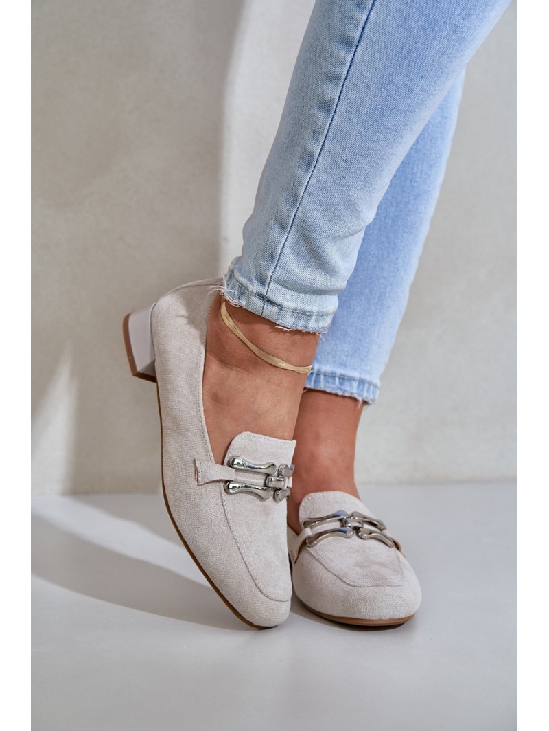 Moccasins With Decoration On Delicate Heel Eco Suede Light Beige Pillitha