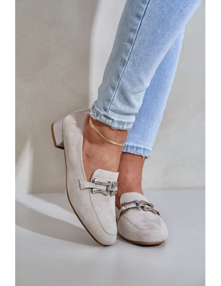Moccasins With Decoration On Delicate Heel Eco Suede Light Beige Pillitha