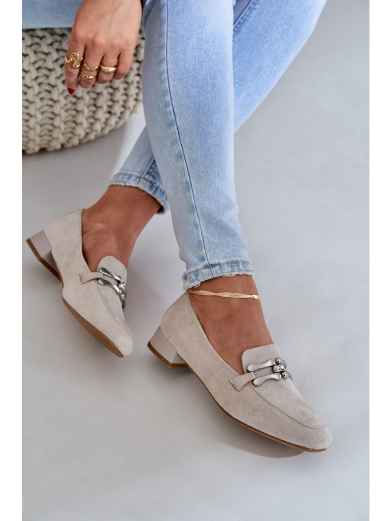 Moccasins With Decoration On Delicate Heel Eco Suede Light Beige Pillitha