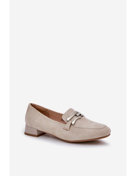 Moccasins With Decoration On Delicate Heel Eco Suede Light Beige Pillitha