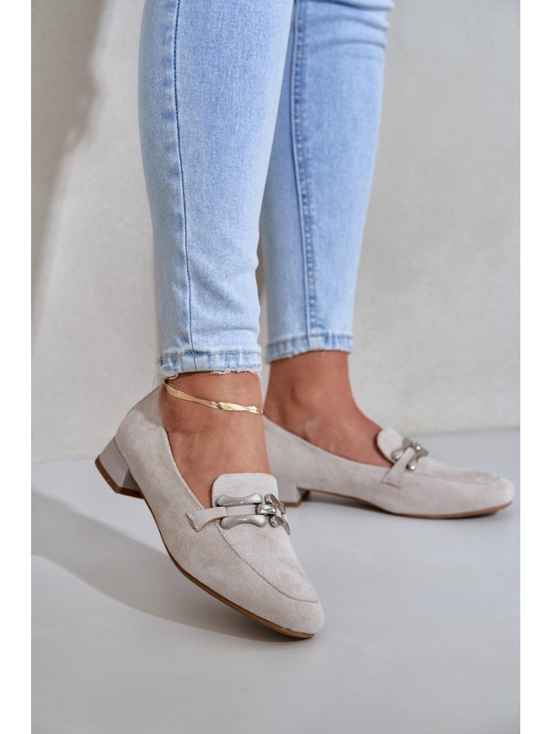 Moccasins With Decoration On Delicate Heel Eco Suede Light Beige Pillitha