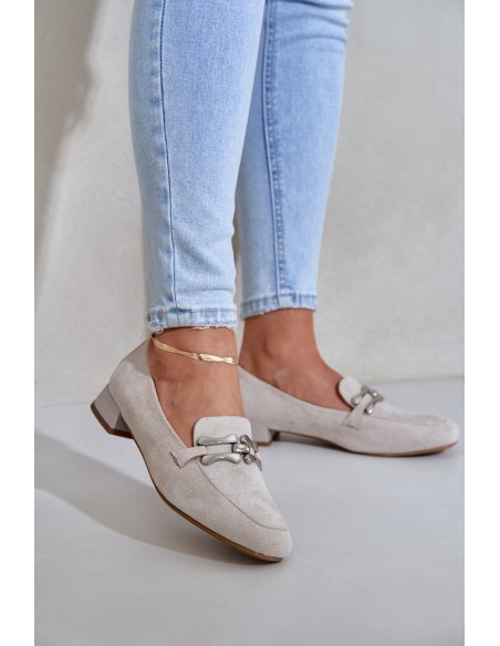 Moccasins With Decoration On Delicate Heel Eco Suede Light Beige Pillitha