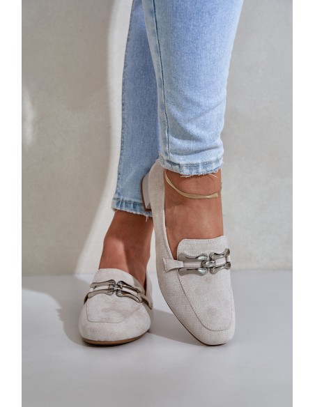 Moccasins With Decoration On Delicate Heel Eco Suede Light Beige Pillitha
