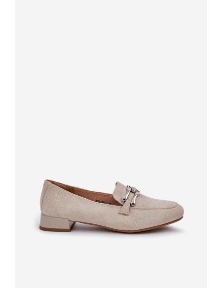 Moccasins With Decoration On Delicate Heel Eco Suede Light Beige Pillitha