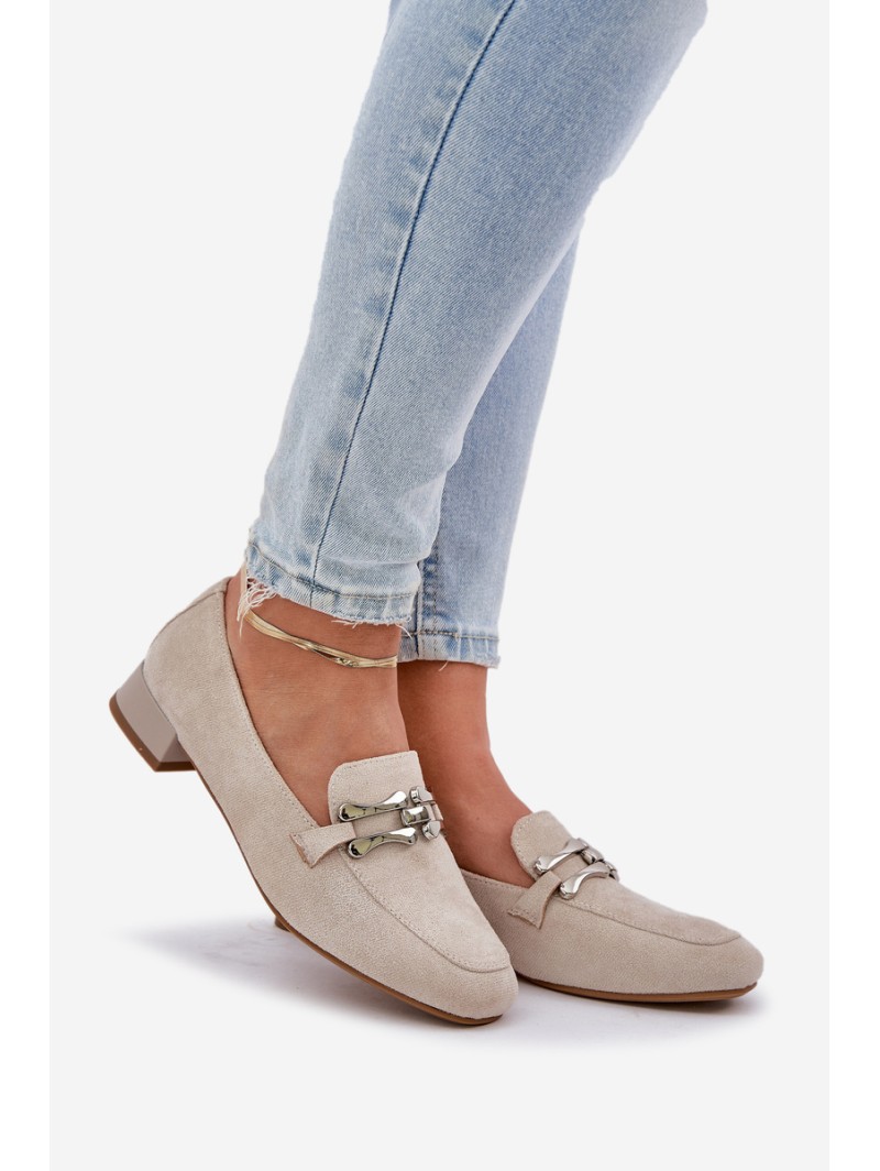 Moccasins With Decoration On Delicate Heel Eco Suede Light Beige Pillitha