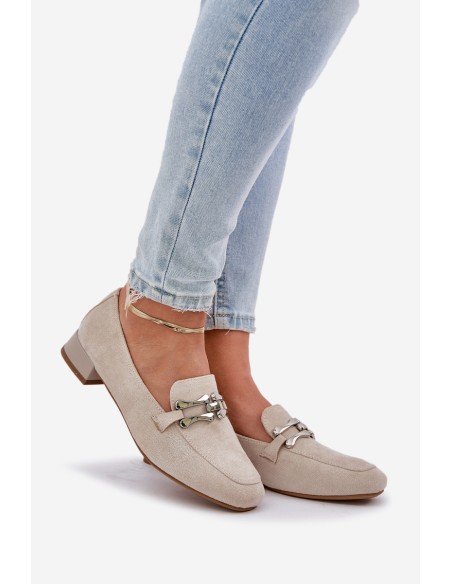 Moccasins With Decoration On Delicate Heel Eco Suede Light Beige Pillitha