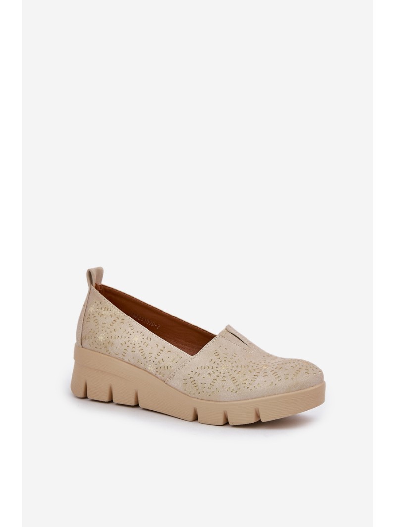 Women's Shoes With Perforated Pattern On Wedge Gold Lisvia