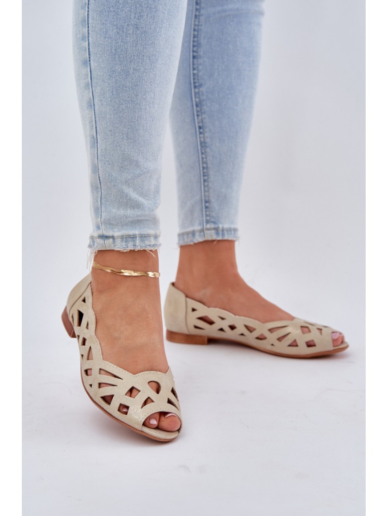 Perforated Ballerinas With Open Toes Gold Calgis