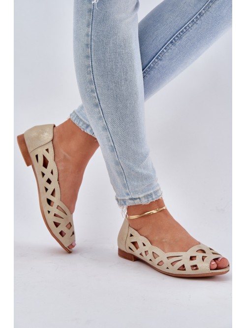 Perforated Ballerinas With Open Toes Gold Calgis 2