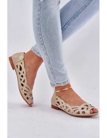 Perforated Ballerinas With Open Toes Gold Calgis
