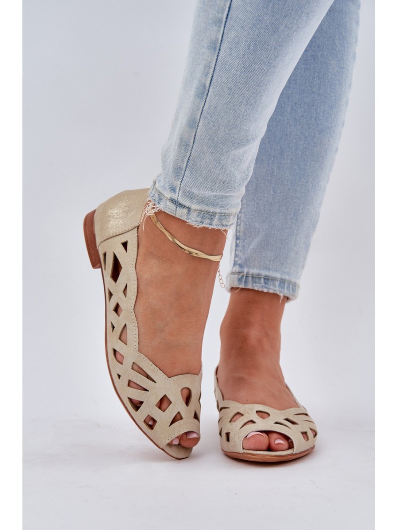 Perforated Ballerinas With Open Toes Gold Calgis