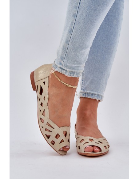 Perforated Ballerinas With Open Toes Gold Calgis