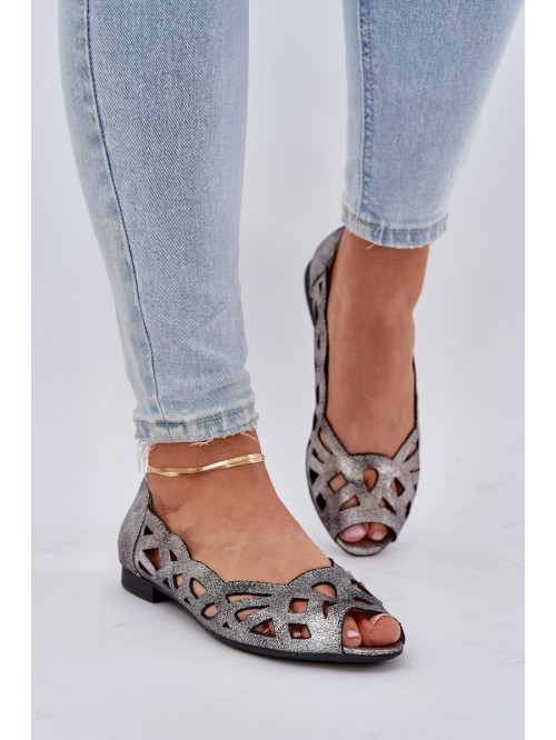 Perforated Ballerinas With Open Toes Silver Calgis
