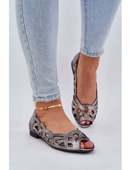 Perforated Ballerinas With Open Toes Silver Calgis