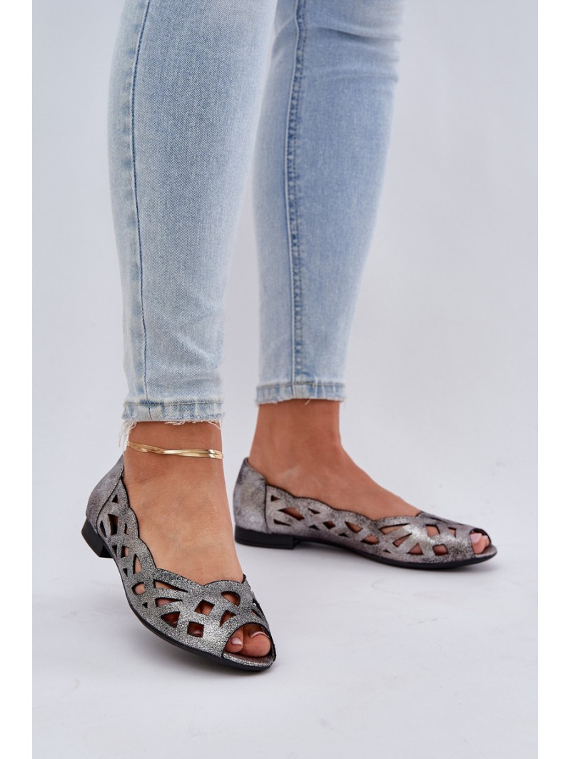 Perforated Ballerinas With Open Toes Silver Calgis