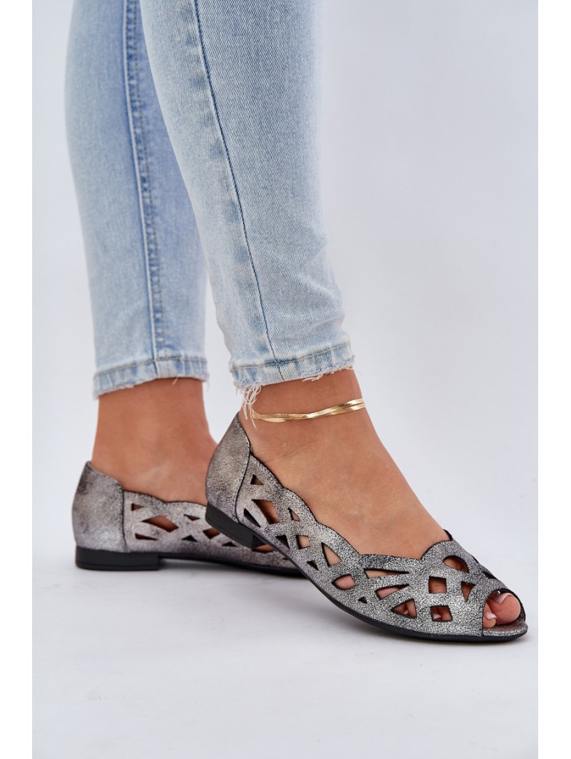 Perforated Ballerinas With Open Toes Silver Calgis