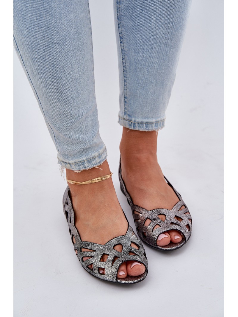 Perforated Ballerinas With Open Toes Silver Calgis