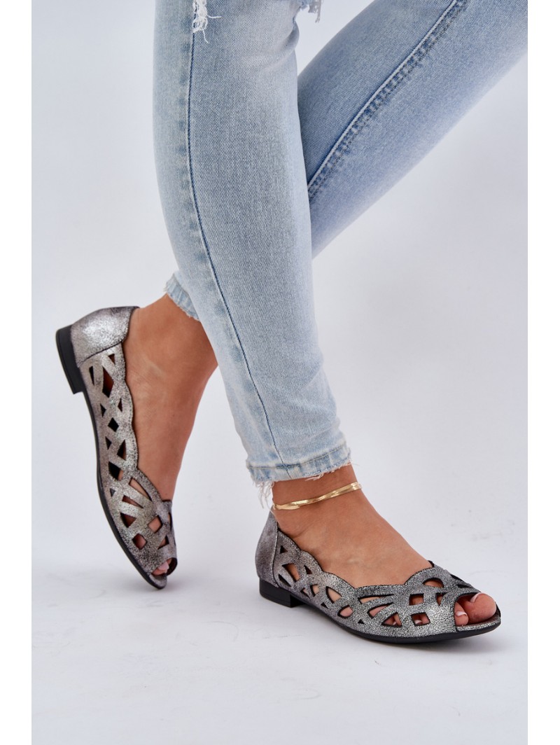 Perforated Ballerinas With Open Toes Silver Calgis