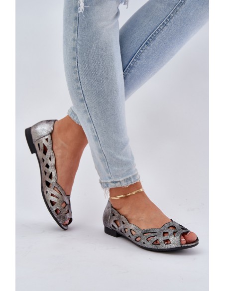 Perforated Ballerinas With Open Toes Silver Calgis