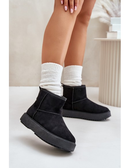 Women's Snow Boots On Platform Made Of Eco Suede Black Atteria