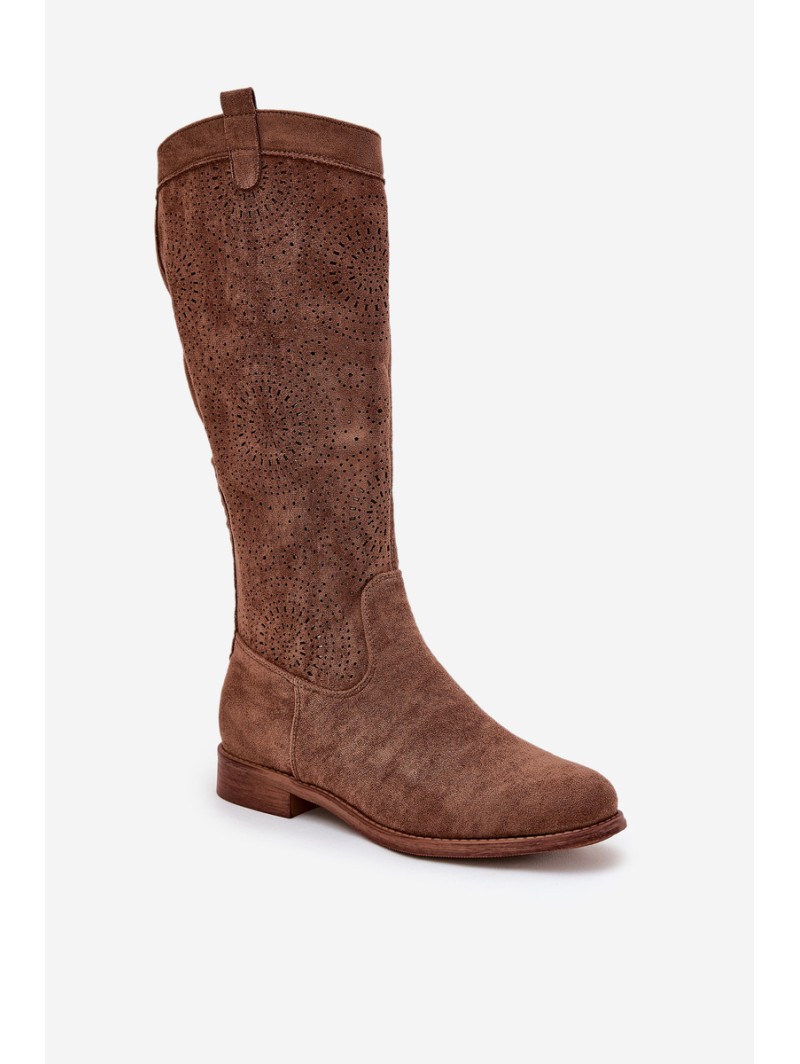 Boots With Openwork Shaft On Flat Heel Brown S.Barski HY51-860