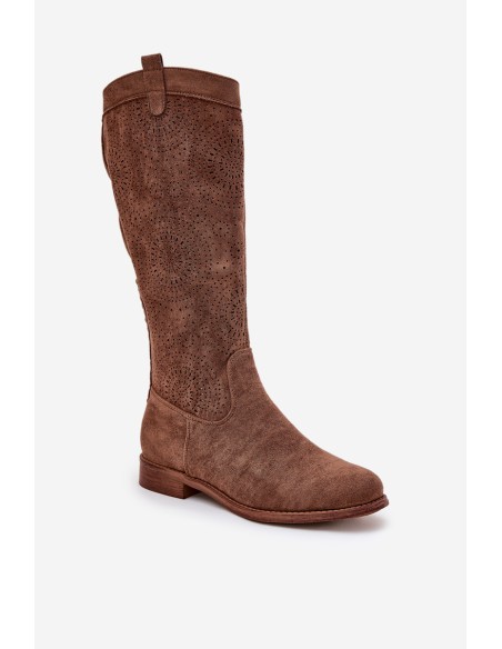 Boots With Openwork Shaft On Flat Heel Brown S.Barski HY51-860