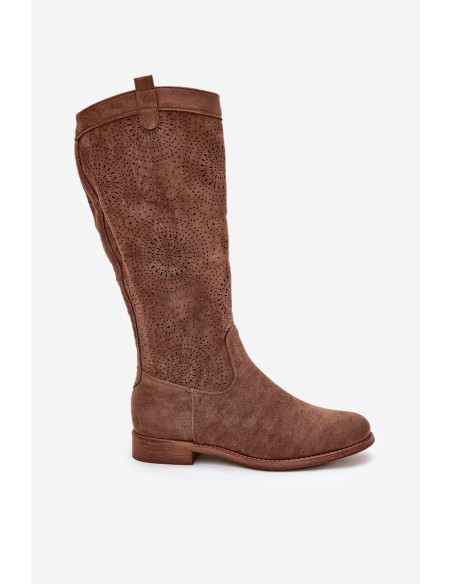 Boots With Openwork Shaft On Flat Heel Brown S.Barski HY51-860