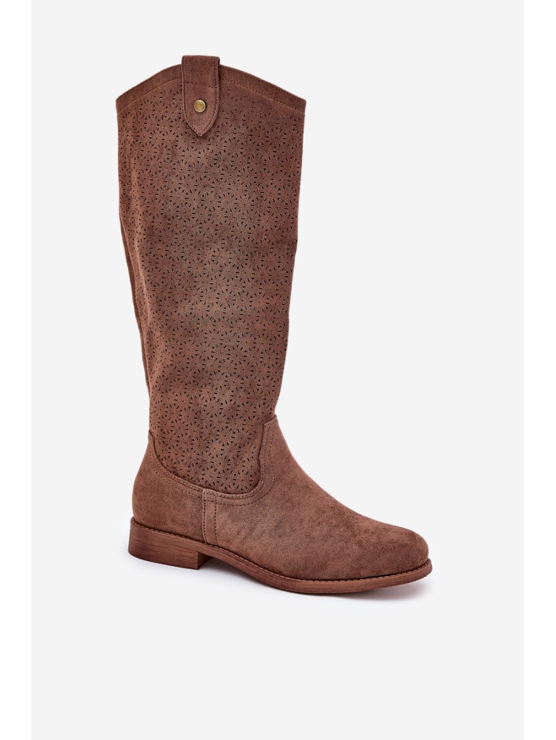 Flat Heel Boots With Perforated Pattern Brown S.Barski HY51-062