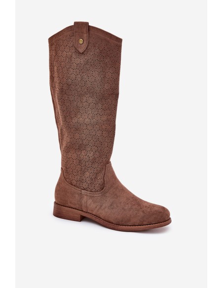 Flat Heel Boots With Perforated Pattern Brown S.Barski HY51-062