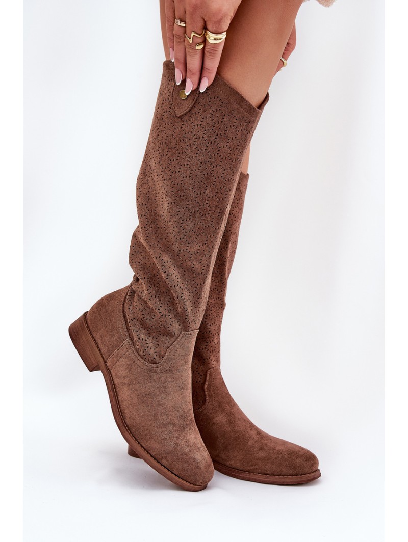 Flat Heel Boots With Perforated Pattern Brown S.Barski HY51-062