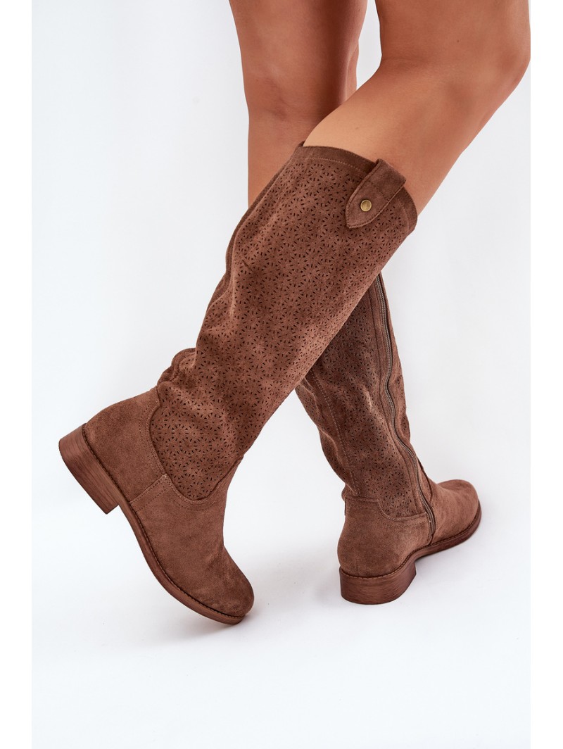 Flat Heel Boots With Perforated Pattern Brown S.Barski HY51-062