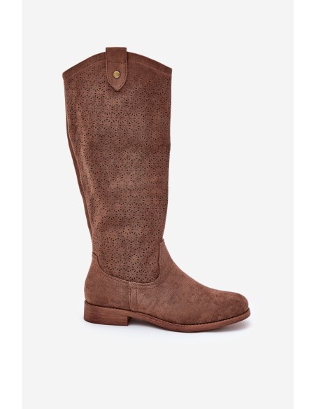 Flat Heel Boots With Perforated Pattern Brown S.Barski HY51-062