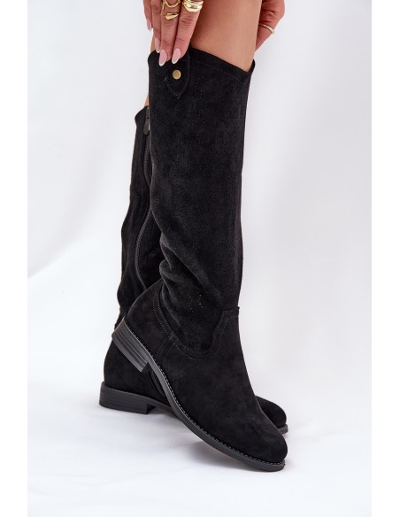 Flat Heeled Boots With Perforated Pattern Black S.Barski HY51-062
