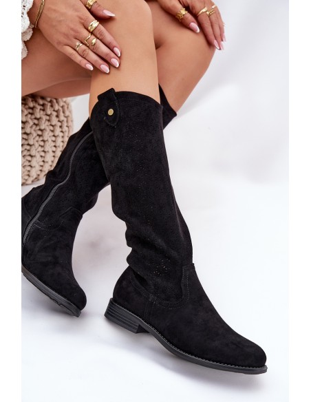 Flat Heeled Boots With Perforated Pattern Black S.Barski HY51-062