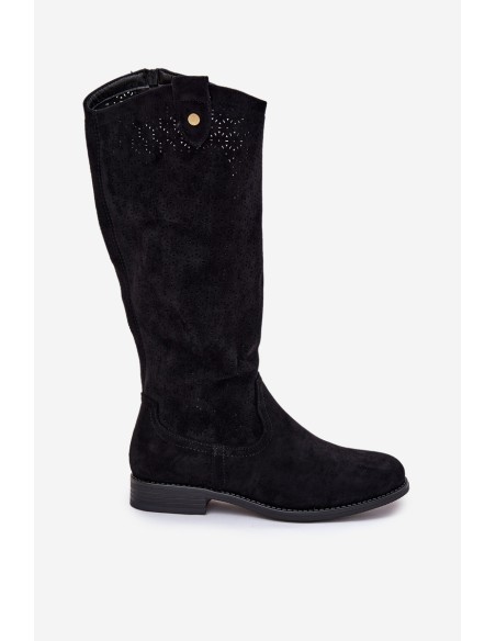 Flat Heeled Boots With Perforated Pattern Black S.Barski HY51-062