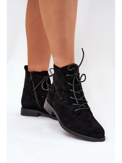 Laced Ankle Boots With Openwork Pattern S.Barski HY51-136 Black