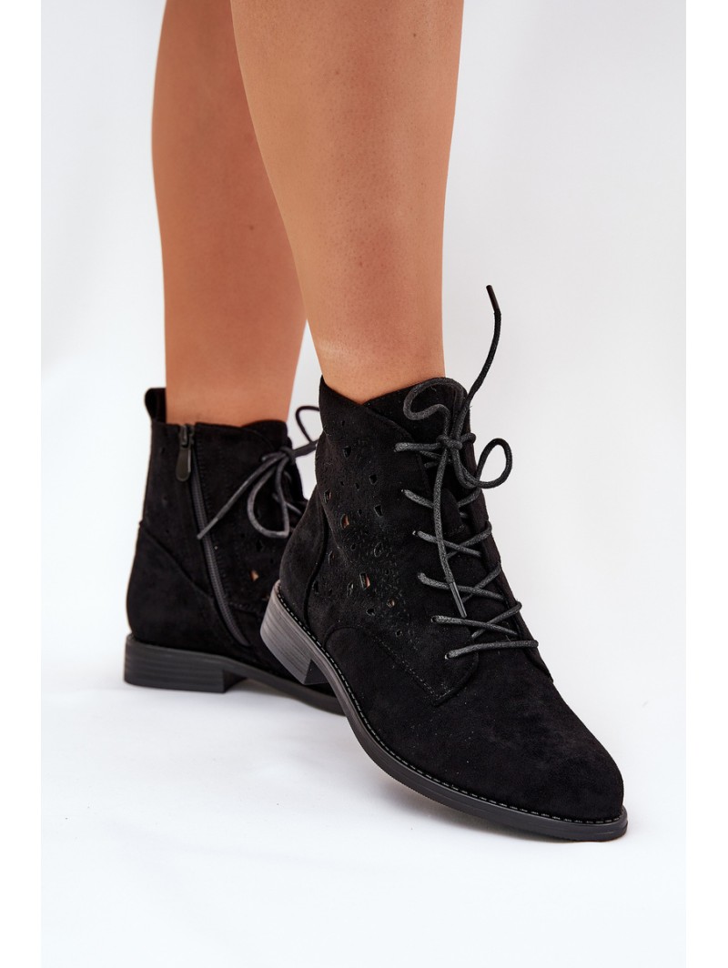 Laced Ankle Boots With Openwork Pattern S.Barski HY51-136 Black