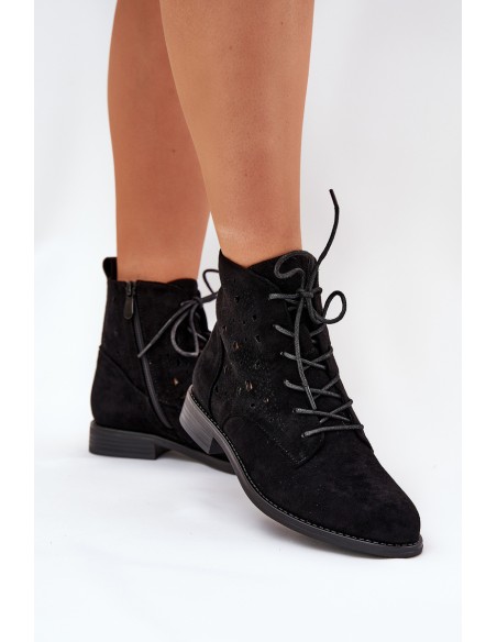 Laced Ankle Boots With Openwork Pattern S.Barski HY51-136 Black