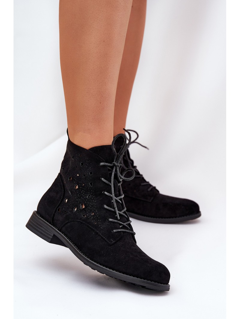 Laced Ankle Boots With Openwork Pattern S.Barski HY51-136 Black